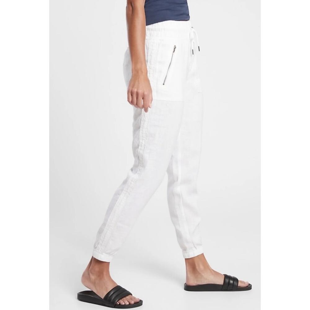Athleta Cabo Linen Joggers Pants Calla Lily White Size 10